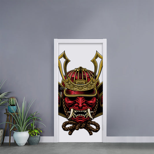 Japanese Samurai Helmet Print Door Sticker