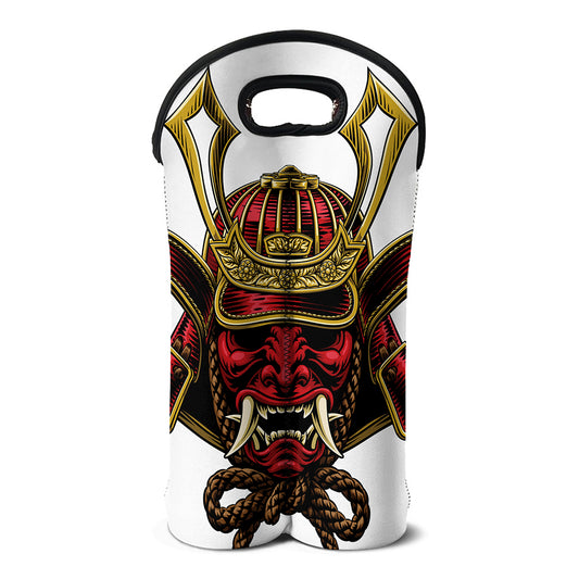 Japanese Samurai Helmet Print Double Neoprene Wine Tote