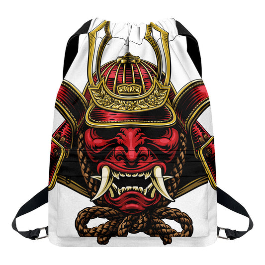 Japanese Samurai Helmet Print Drawstring Backpack