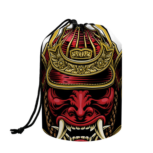 Japanese Samurai Helmet Print Drawstring Makeup Bag