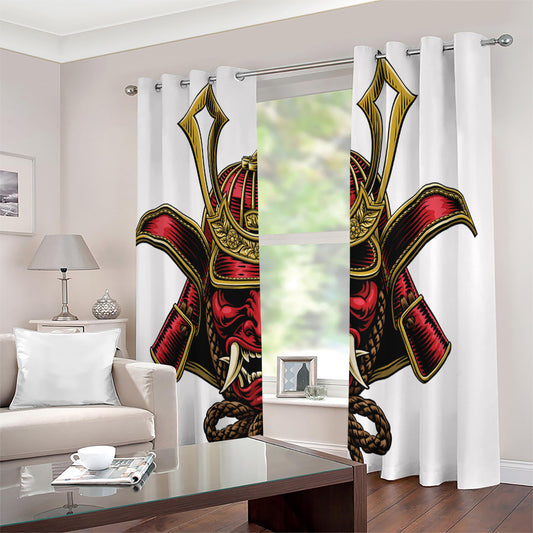 Japanese Samurai Helmet Print Extra Wide Grommet Curtains