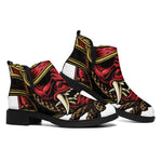 Japanese Samurai Helmet Print Flat Ankle Boots