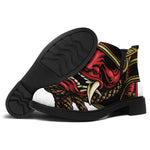 Japanese Samurai Helmet Print Flat Ankle Boots