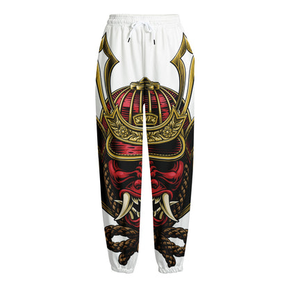Japanese Samurai Helmet Print Fleece Lined Knit Pants