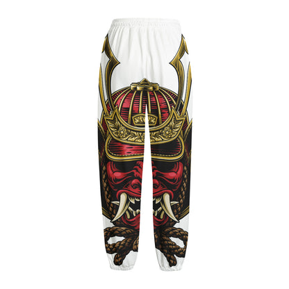 Japanese Samurai Helmet Print Fleece Lined Knit Pants