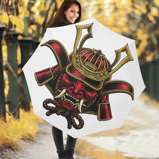 Japanese Samurai Helmet Print Foldable Umbrella