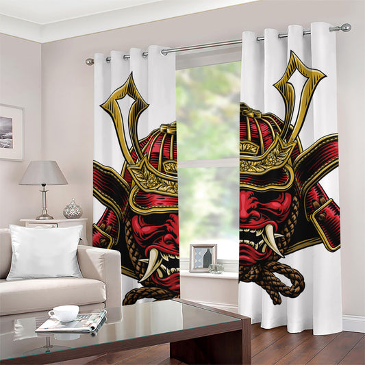 Japanese Samurai Helmet Print Grommet Curtains