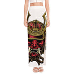 Japanese Samurai Helmet Print High Slit Maxi Skirt
