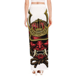 Japanese Samurai Helmet Print High Slit Maxi Skirt
