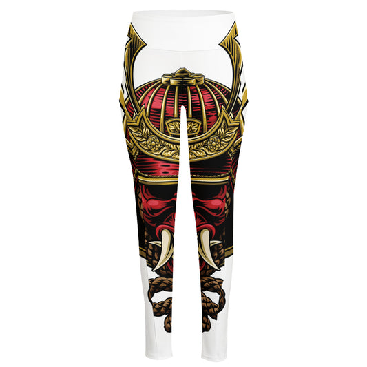 Japanese Samurai Helmet Print High-Waisted Pocket Leggings