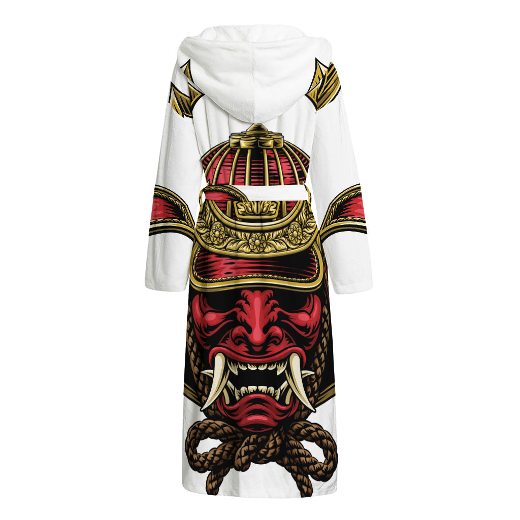 Japanese Samurai Helmet Print Hooded Bathrobe