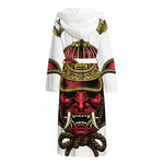 Japanese Samurai Helmet Print Hooded Bathrobe
