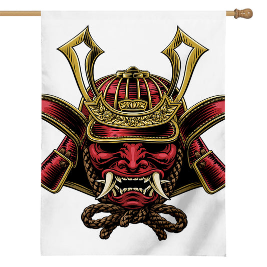 Japanese Samurai Helmet Print House Flag