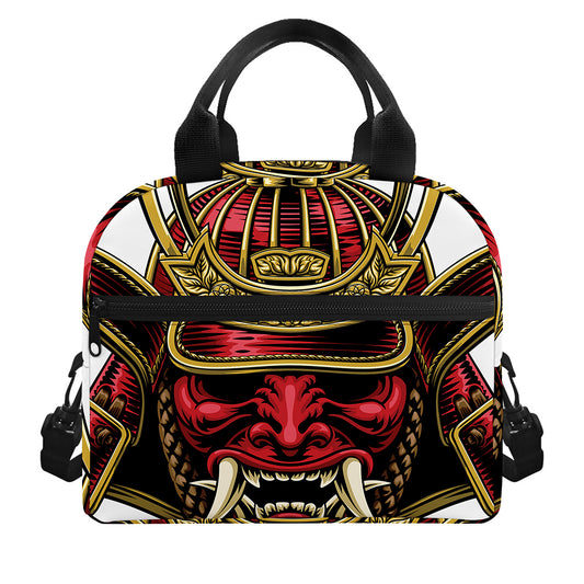 Japanese Samurai Helmet Print Insulated Lunch Bag