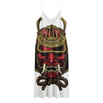 Japanese Samurai Helmet Print Jersey Midi Cami Dress