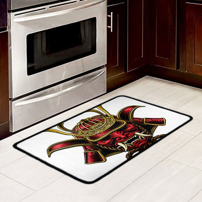 Japanese Samurai Helmet Print Kitchen Mat