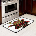 Japanese Samurai Helmet Print Kitchen Mat