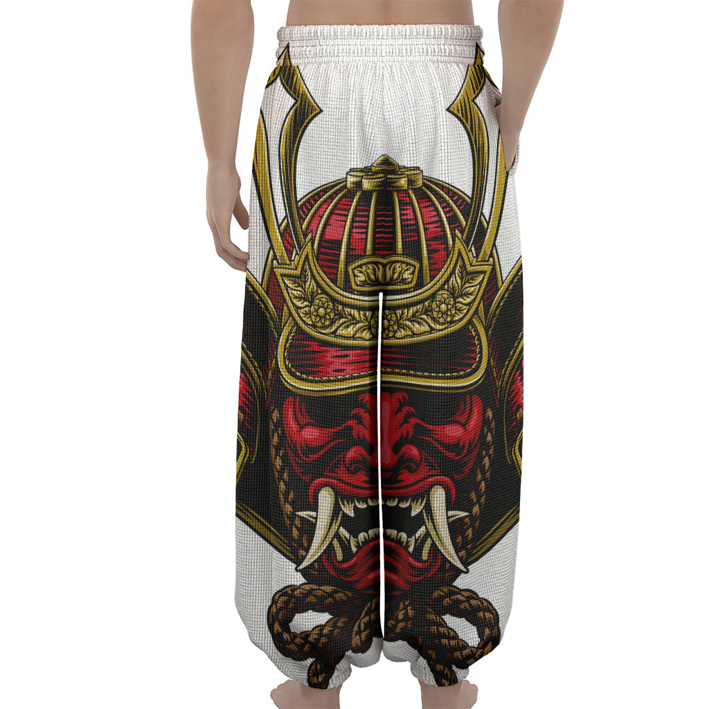 Japanese Samurai Helmet Print Lantern Pants