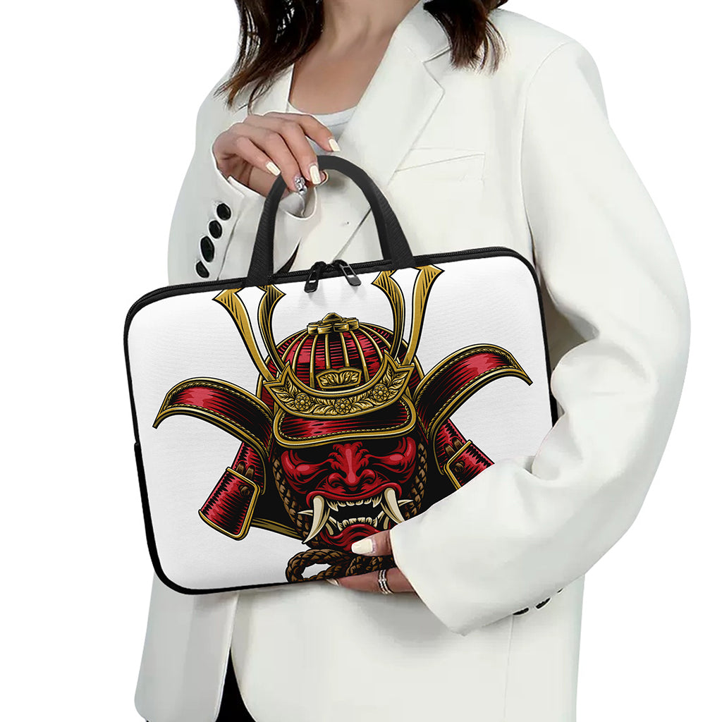 Japanese Samurai Helmet Print Laptop Sleeve With Handle