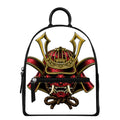 Japanese Samurai Helmet Print Leather Backpack