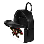 Japanese Samurai Helmet Print Leather Backpack