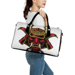 Japanese Samurai Helmet Print Leather Duffle Bag