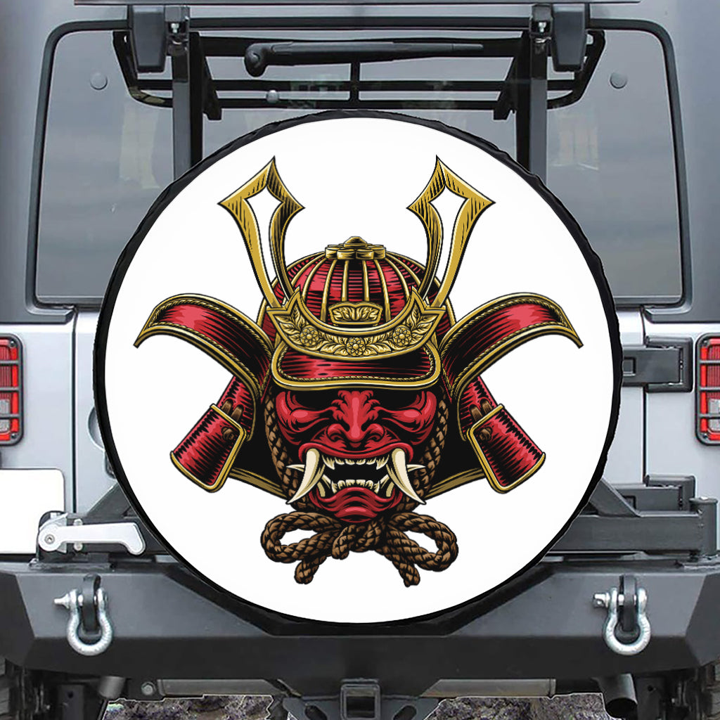 Japanese Samurai Helmet Print Leather Spare Tire Cover