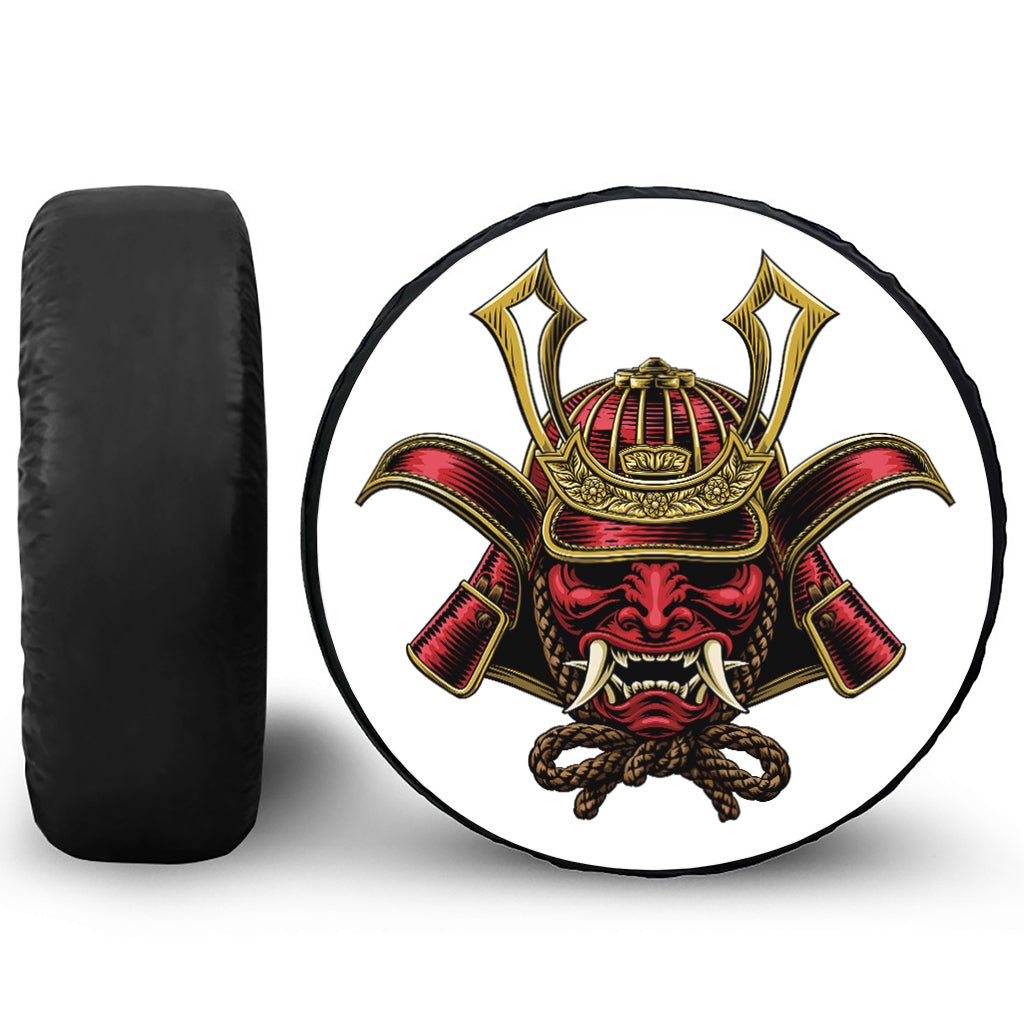 Japanese Samurai Helmet Print Leather Spare Tire Cover