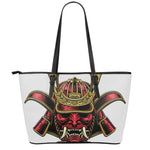 Japanese Samurai Helmet Print Leather Tote Bag