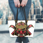 Japanese Samurai Helmet Print Leather Tote Bag