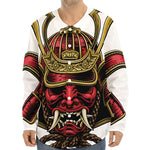 Japanese Samurai Helmet Print Long Sleeve Baseball Jersey