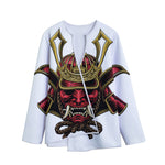 Japanese Samurai Helmet Print Long Sleeve Short Coat