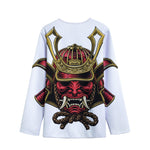 Japanese Samurai Helmet Print Long Sleeve Short Coat