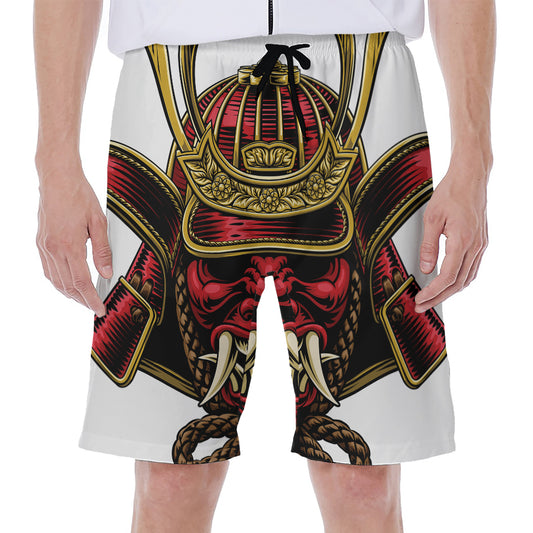 Japanese Samurai Helmet Print Men's Beach Shorts