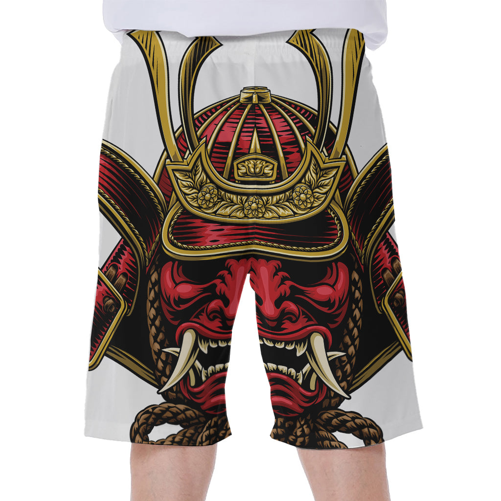 Japanese Samurai Helmet Print Men's Beach Shorts