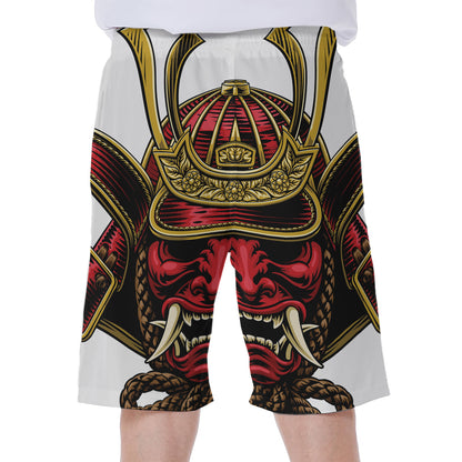 Japanese Samurai Helmet Print Men's Beach Shorts