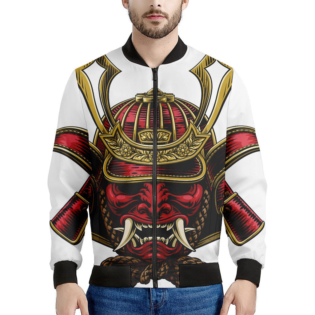 Japanese Samurai Helmet Print Men's Bomber Jacket