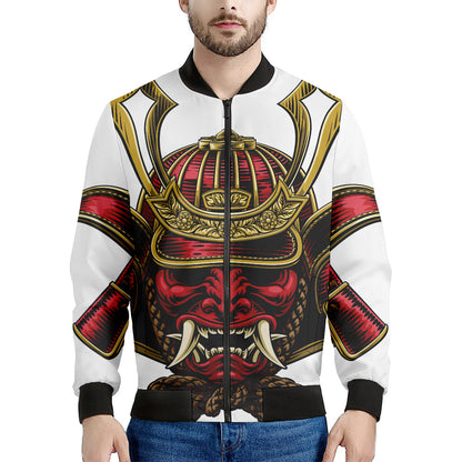 Japanese Samurai Helmet Print Men's Bomber Jacket