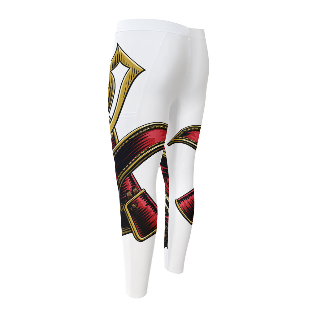 Japanese Samurai Helmet Print Men's Compression Pants