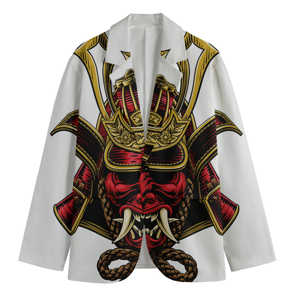 Japanese Samurai Helmet Print Men's Cotton Blazer