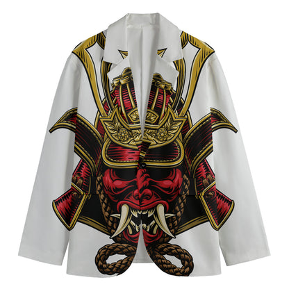 Japanese Samurai Helmet Print Men's Cotton Blazer