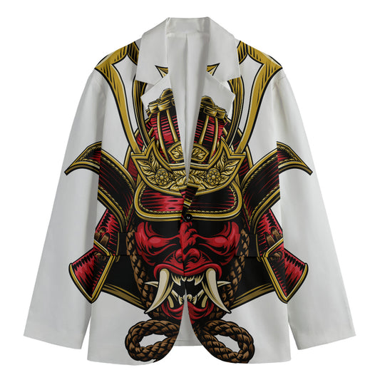 Japanese Samurai Helmet Print Men's Cotton Blazer