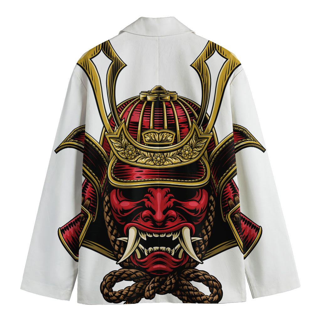 Japanese Samurai Helmet Print Men's Cotton Blazer
