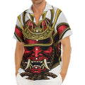 Japanese Samurai Helmet Print Men's Deep V-Neck Shirt