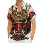 Japanese Samurai Helmet Print Men's Deep V-Neck Shirt