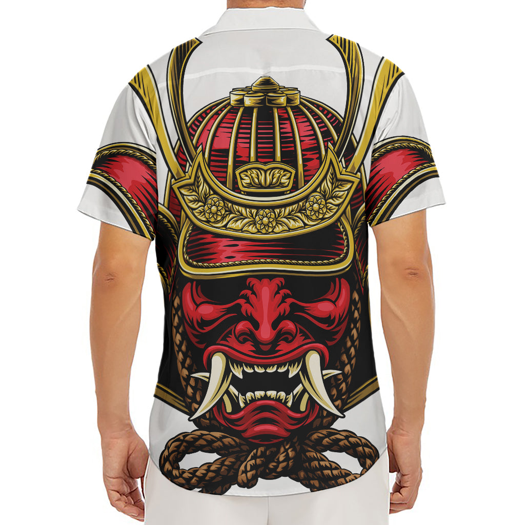 Japanese Samurai Helmet Print Men's Deep V-Neck Shirt