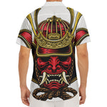 Japanese Samurai Helmet Print Men's Deep V-Neck Shirt
