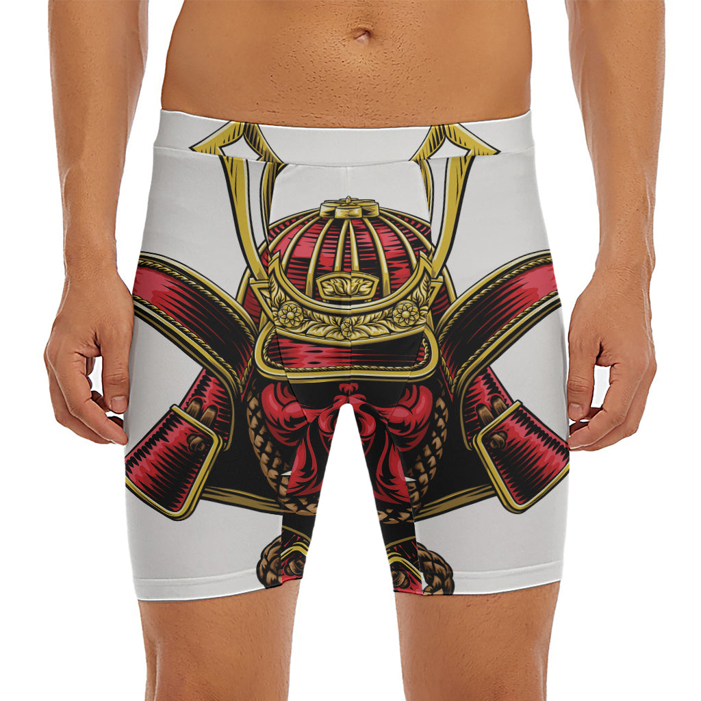 Japanese Samurai Helmet Print Men's Long Boxer Briefs