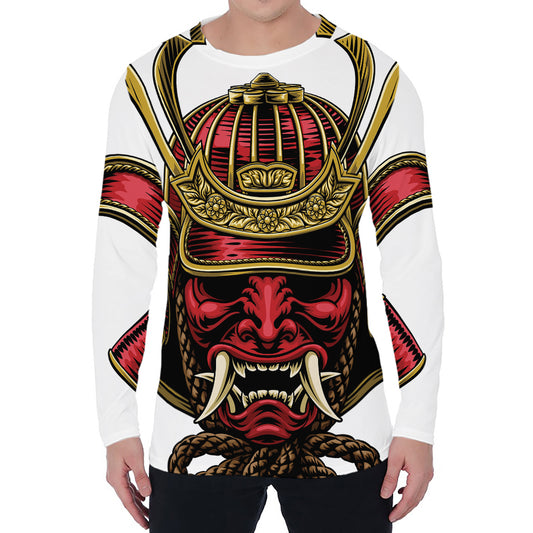 Japanese Samurai Helmet Print Men's Long Sleeve T-Shirt