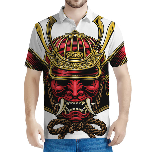 Japanese Samurai Helmet Print Men's Polo Shirt